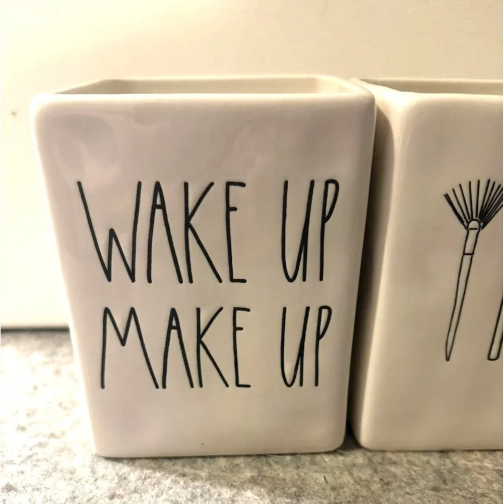 2 Rae Dunn Ceramic Make-up Containers # 3273